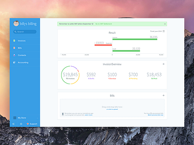 Dashboard of Accounting Software billys billing dashboard graph ui user interface