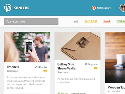 Shneebs Web App Concept app cards shneebs ui user interface web