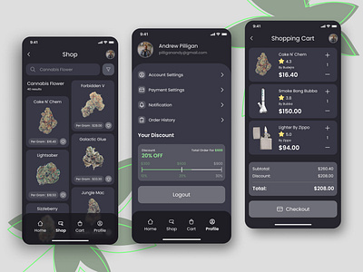 Cannabis CBD Mobile App app cannabis figma mobile ui ux