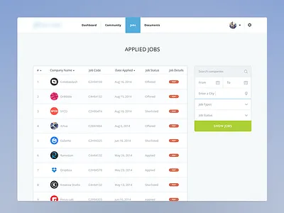 Applied Jobs applied jobs dashboard filter jobs find jobs flat india jobs jobsite search jobs ui web webpage