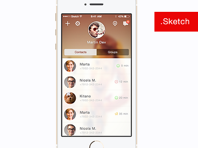 Contacts concept (.Sketch) app contact free grid ios ios7 iphone sketch sources src ui