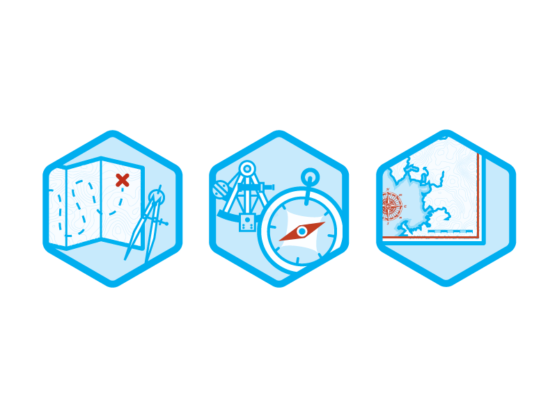 Navigation icons GIF blue compass cyan exploration hexagon icon map navigation sextant topography