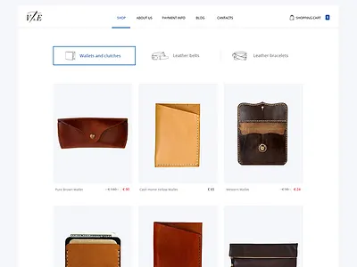 V&E Leather Goods clean ecommerce magazine modern site web
