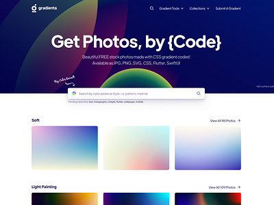 Gradienta.io (Homepage Redesign) abstract aesthetic background blur code colorful gradient gradienta hero homepage landing logo mesh minimal stock photo trendy ui ui design uiux website