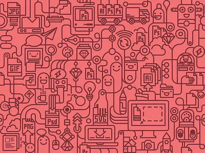 File Sharing Pattern character computer cute file illustration lines pattern vector