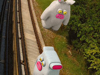 At the train tracks 3d character creatures illustration monsters