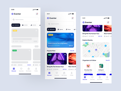 Eventer - Event Booking App UI Kit barcode booking branding concert design event event organizer graphic design ios design mobile app mobile design music online booking party pixlayer ticket ui ux