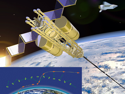 Space Tether - Scientific American 3d adobe illustrator. cad elevator form z information design mit nasa physics sciam science illustration space shuttle