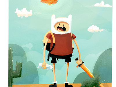 Hot Finn Shot adventure time cactus character clouds desert finn finn the human hot illustration sword water