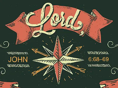 John 6:68–69 banner bible compass hand drawn icon illustration logos bible software scripture simple typography