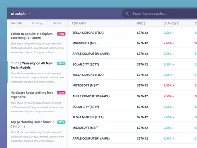 Stock Dashboard clean dashboard purple shares stocks