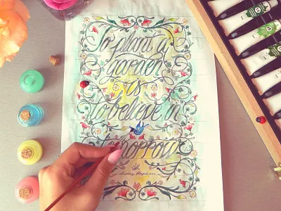 Watercolor bird decorative design flowers garden motivational paper pastel poster quote sketch watercolor