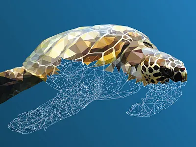 "Underwater Life" - a Low-poly illustration Research 3d art blue color design illustration low poly polygons poster vector web web design
