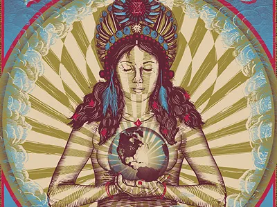 The Black Keys Gigposter earth genie gypsy headdress psychedelic screenprint smoke world