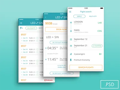 Flight search app dates download flight freebie hamburger ios iphone psd result search tab ticket