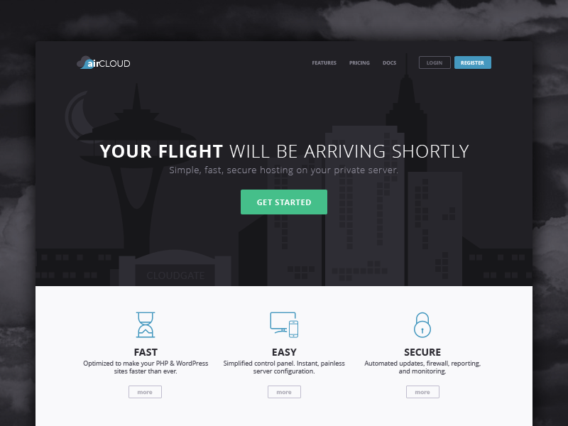 "airCloud" - Hosting Website ariplane clean cloud flat hosting interface layout services ui webdesign website