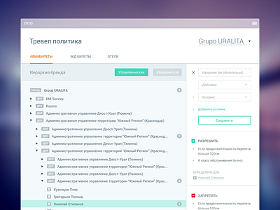 Travel Policy Interface business corporate policy rules russian travel tree ui