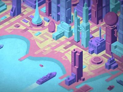 City of Tomorrow boat building city future futuristic isometric skyscraper town utopia