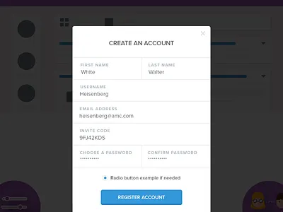 Register form account create flat form modal overlay register