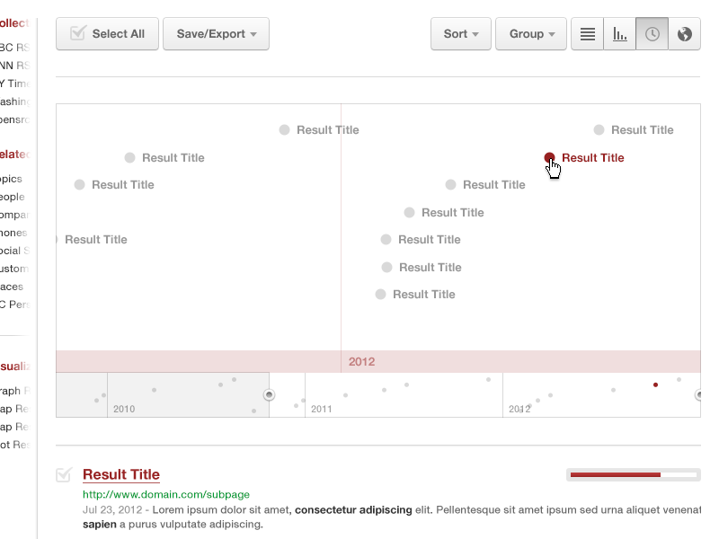 Chiliad Search Results animation hover movement results search sidebar timeline