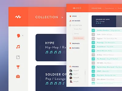 Museo™ - Retractable Menu app dashboard flat interface menu minimal music orange profile ui ux webdesign