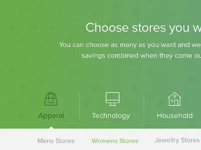Store Landingpage apperal category commercial coupon green landingpage menu select shop store subcategory