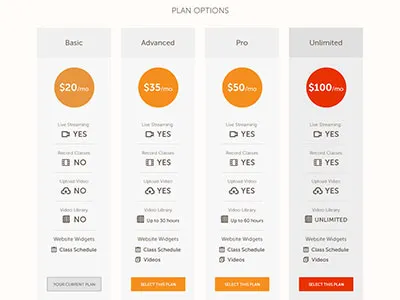 Powhow + Mindbody Price Table online classes price table