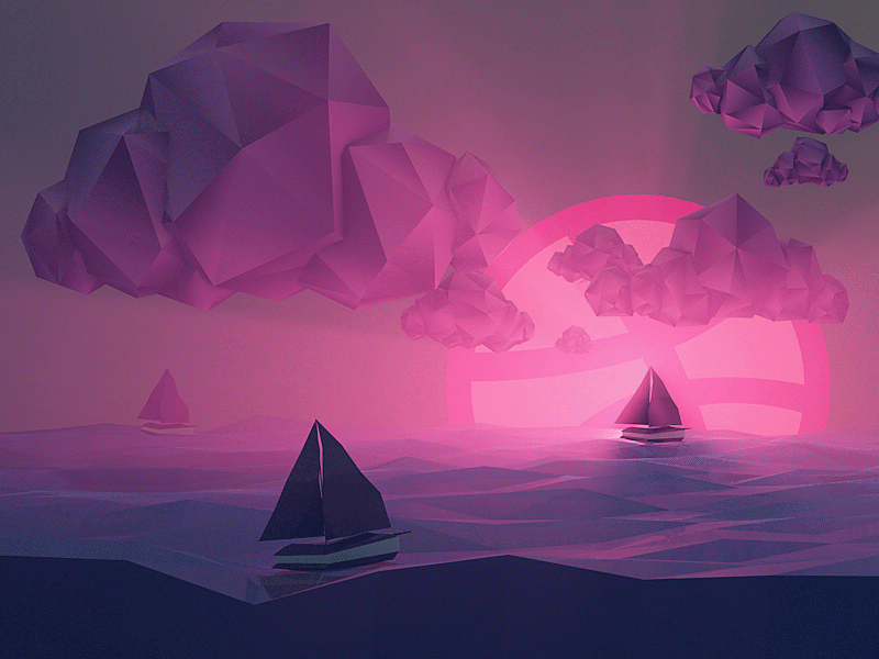 Moonrise 3d animation boat c4d clouds debut gif lowpoly moon moonball render sea