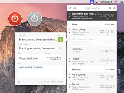 Toggl Desktop app clean flat mac time tracker ui ux