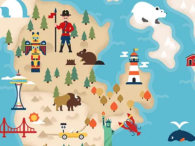 Illustrated World Map animal character dangerdom design dominic flask flat fun illustration landmark map vector world