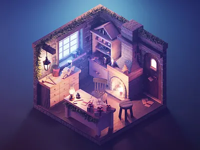 Toy Workshop 3d blender diorama illustration isometric render room substance workshop xmas