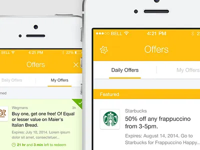 Mobile SDK Single and Daily Offers Screens design feed helvetica interaction ios iphone mobile navigation sdk ui