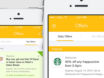 Mobile SDK Single and Daily Offers Screens design feed helvetica interaction ios iphone mobile navigation sdk ui