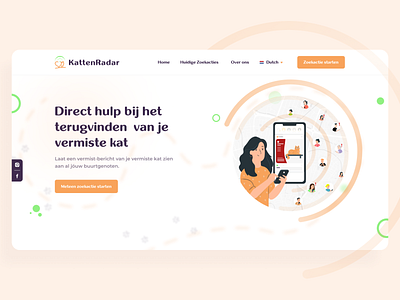 Kattenradar / Homepage cats design figma find cat flat homepage illustrations kattenradar kody lost cat pet website service ui ux webdesign