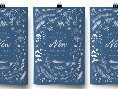 Sunprint Poster floral indigo poster screenprint sun sunprint