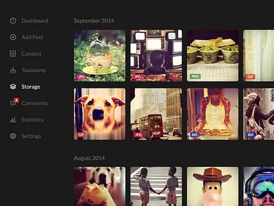 Wordpress Admin Rethink: Media Page admin panel dark gallery ink media photos tiles wordpress