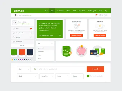 Domain's UI Toolkit - Web brand evolution colour palette domain elements navigation rebrand search style guide styles toolkit ui web