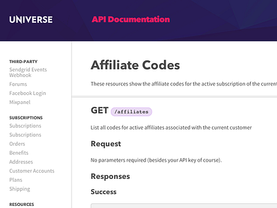Sparkart Universe API documentation dark pink purple space sparkart universe