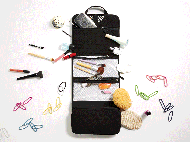 Stop Motion Animated GIF - Vera Bradley Hanging Organizer animated gif animation cosmetic email fashion handbags organize stop motion stop motion travel vera bradley