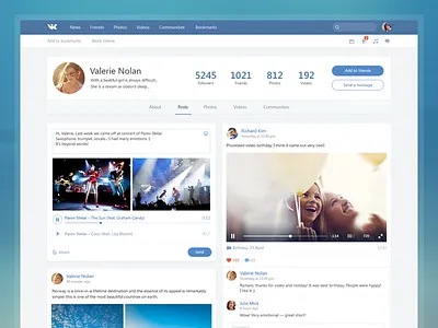 Redesign vk.com concept facebook free media music photo player post profile social video vk