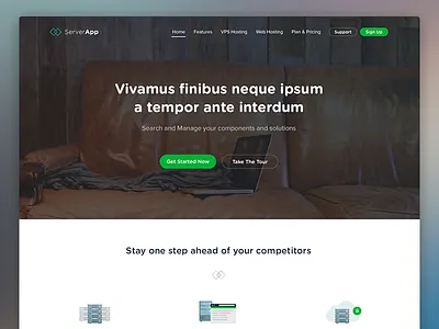 ServerApp (landing page for web app) call to action desktop header icon illutration landing product page ui ux web white