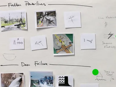 Research and ideation design disaster icons ideation nature research sketches user testing