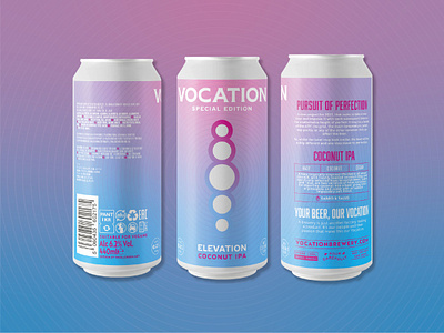Vocation Elevation cans beer beer label beverage blue branding can coconut craft beer drink gradient ipa mockup packaging pink product product label purple sunset uk vector