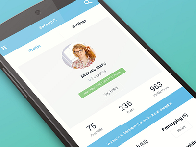 SydneyUX User Profile Page android clean minimal mobile roboto user interface