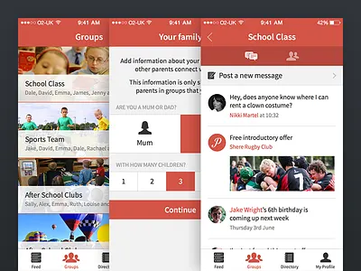 Kiddoo app application family icons interface ios iphone parents red startup ui