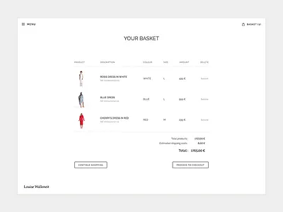 Birthdaysuits Basket checkout clean fashion flat minimal shop simple typography whitespace