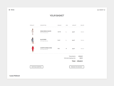 Birthdaysuits Basket checkout clean fashion flat minimal shop simple typography whitespace