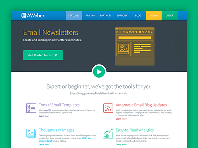 AWeber.com - Redesigned Feature Page feature page html5 video redesign