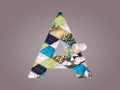 Albedo 3d a albedo c4d illustration landscape letter lowpoly render terrain