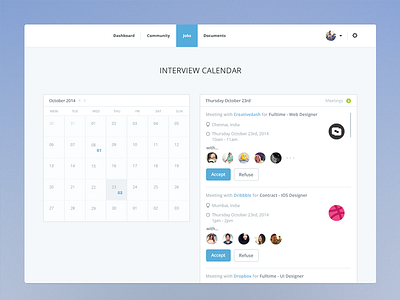 Interview Calendar calendar chennai dashboard flat india interview jobs jobsite schedule ui web website
